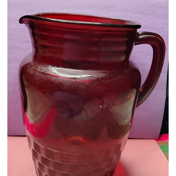 Anchor Hocking Royal Ruby Windsor MidCentury Glass Pitcher 9" Vintage Depression - Picture 16 of 16